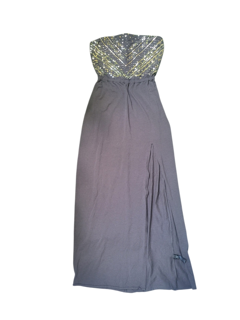 Express Strapless Gray Maxi Dress with Gold Embellished Bodice Size S